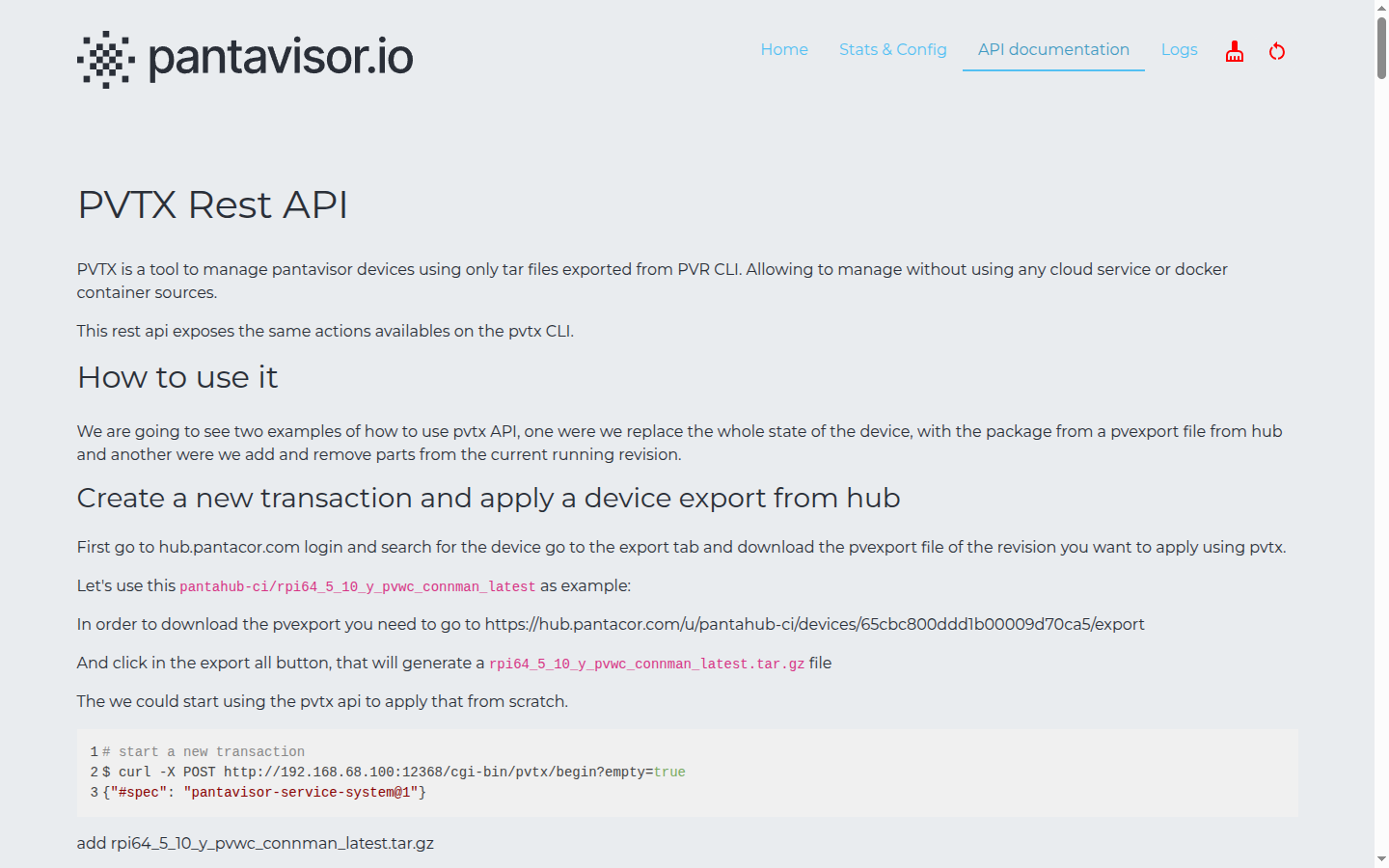 PVTX REST API documentation in the pvtx app